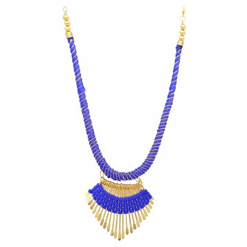 Archiecs Creations Alloy Silk Thread Blue & Golden Charm Necklace for Women