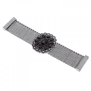 Archiecs Creations Oxidised White Metal Black Artificial Stone Stud Bracelet for Women
