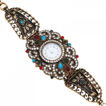 Archiecs Creations Stone & Pearl Studded Brass Analouge Watch for Women