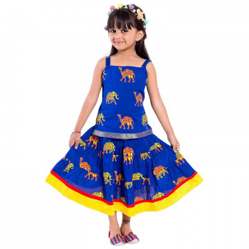 Archiecs Creations Beautiful Camel Motifs Lehanga Choli Set For Girls As a Skirt with Top set--Raksha Bandhan special For Kds skirt (rakhi Gift For kid & Baby Girls)