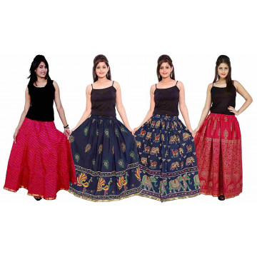 Archiecs Creations Self Design Women's Ethnic Cotton Long Skirts Combo (Set of 4)