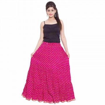 Archiecs Creation Self Design Women's Regular Jaipuri Laheria Pink Skirt with Full Ghera (Free Size-SKT503)