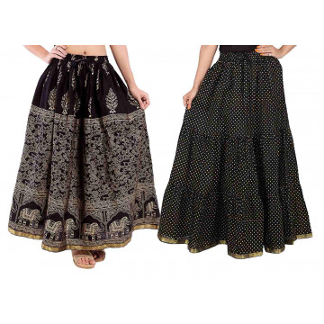 Archiecs Creations Self Design Women's Regular Cotton Skirts Combo (Set of 2)