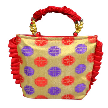 Brocade silk Frill Designed handbag