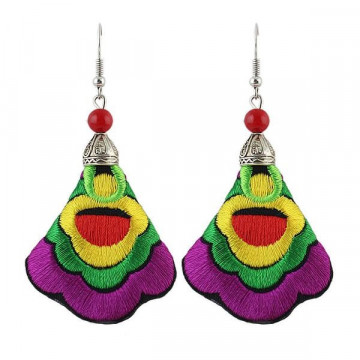 Angelfish handmade colorful embroidery long drop earrings