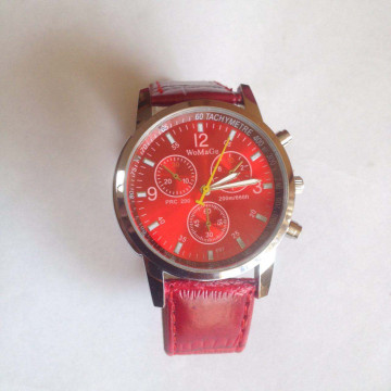 Angelfish Men's & Women'S Watch Circle Cool Movement Length 25.5Cm Alloy With PU Strap Watch Red