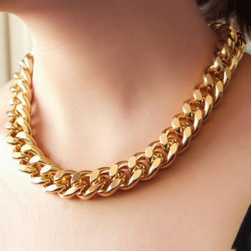 Shiny Light Golden Chunky Aluminium Curb Chain Necklace