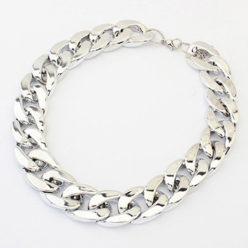 Shiny Light  Silver Chunky Aluminium Curb Chain Necklace