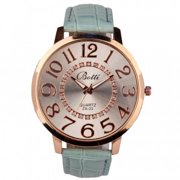 women fashion quartz wristwatch numerals golden dial sea turquoish leather strap