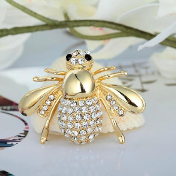 Angelfish Fashion style bee rhinestone alloy brooche pin gold plated
