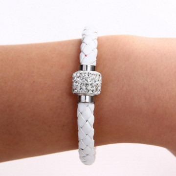 Pu Leather Crystal Bracelet With Magnet Clasp White