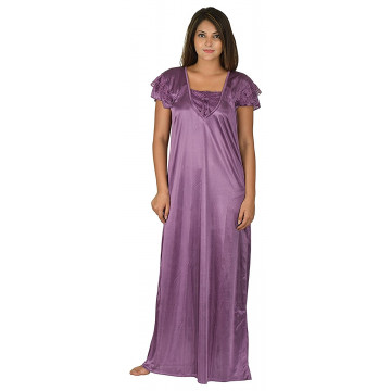 Archiecs Creation Women's Satin Pitch Long Nightwear-NightDress-Gowns (Free Size)