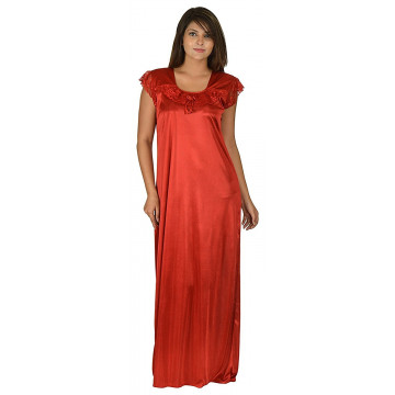 Archiecs Creation Women's Satin Red Long Nightwear-NightDress-Gowns (Free Size)