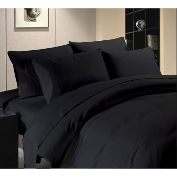 Egyptian Cotton Beddings Solid Bed Sheet With Pillow Covers - Black
