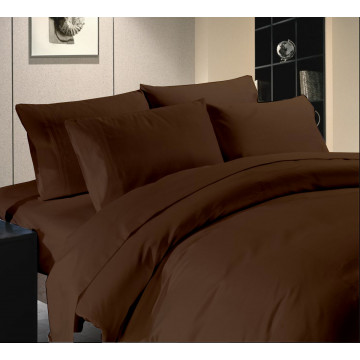 Egyptian Cotton Beddings Solid Bed Sheet With Pillow Covers - Brown