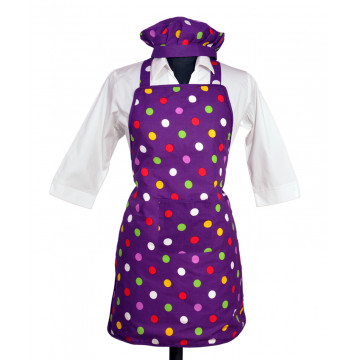 Switchon Purple polka waterproof kitchen Apron with Cap & front pocket …