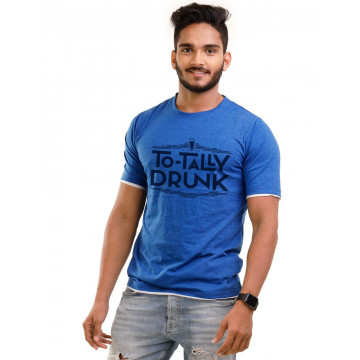 Totally Drunk Royal Blue Melange Graphic Half Sleeve T Shirt