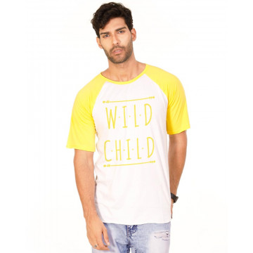 Wild Child Golden Yellow Melange-Brilliant White Graphic Half Sleeve T Shirt