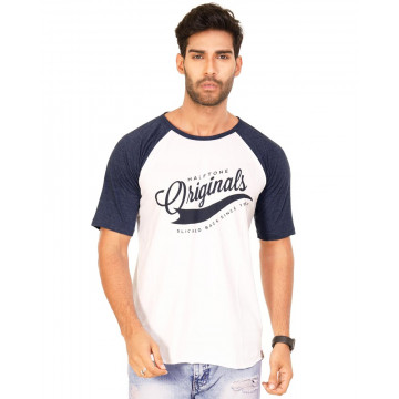Originals Navy Blue Melange-Brilliant White VAYU Collection Half Sleeve T Shirt