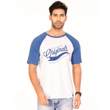 Originals Royal Blue Melange-Brilliant White VAYU Collection Half Sleeve T Shirt