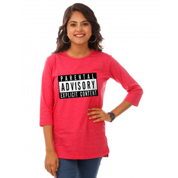 Parental Advisory Pink Melange Graphic 3/4th Sleeve T Shirt