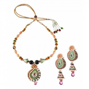 Vatika Jewellers Intricate Meenakari Pendant Set