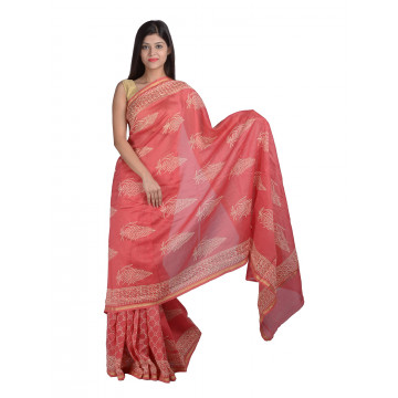 PANVI Printed Chanderi Silk Saree  (Red)