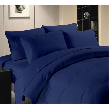 Egyptian Cotton Beddings Solid Bed Sheet With Pillow Covers - Nevy Blue