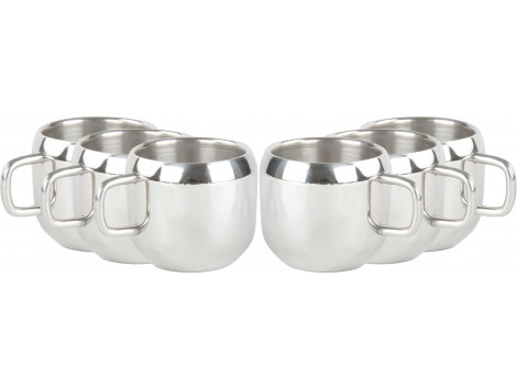 GOKUL Stainless Steel Apple Design Cup Set, 100 ml, 6 Pieces