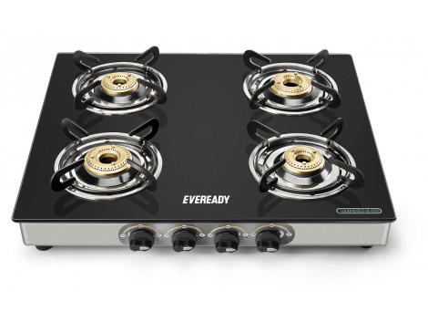 Eveready GS TGC4B Stainless Steel 4 Burner Glass-Top Gas Stove, Black