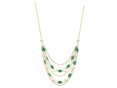 Archiecs Creations Alloy Artificial Stone & Pearl Stud Green Chain Necklace for Women