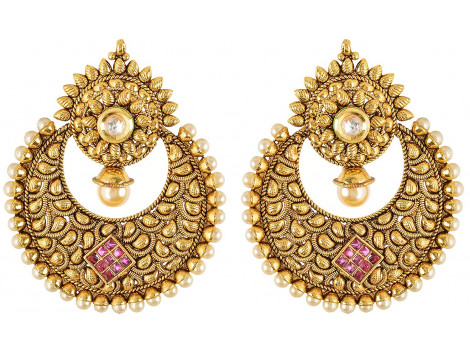 SPE Indian Ethanics Gold Metal Jhumki Earrings for Women (SPE-E-08)