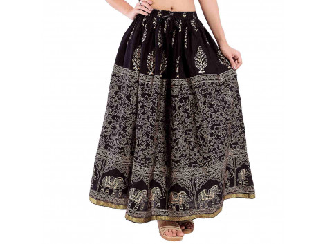 Archiecs Creation Self Design Women's Regular Black with animal print Skirt (Free Size-SKT512)