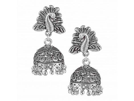 Archiecs Creations Oxidised White Metal Silver Jhumki Earring for Women