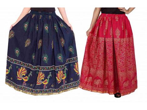 Archiecs Creations Self Design Women's Regular Cotton Skirts Combo (Set of 2)