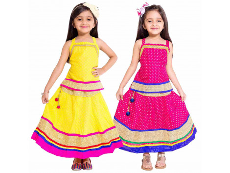 Archiecs Creations Girl's Multicolored Cotton Lehenga Choli Combo Set (Set of 2)