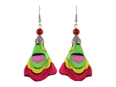 Angelfish handmade colorful embroidery long drop earrings