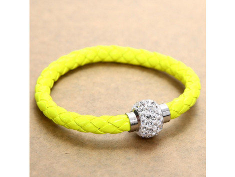 Pu Leather Crystal Bracelet With Magnet Clasp - Lemon Green