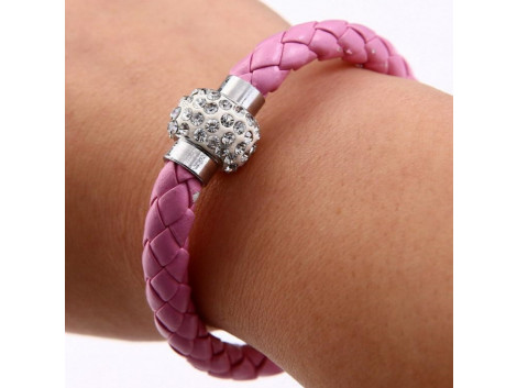 Pu Leather Crystal Bracelet With Magnet Clasp - Purple