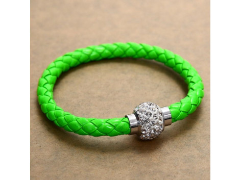 Pu Leather Crystal Bracelet With Magnet Clasp - Parrot Green