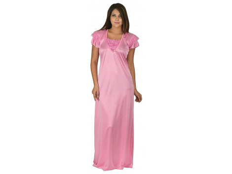 Archiecs Creation Women's Satin Baby Pink Long Nightwear-NightDress-Gowns (Free Size)