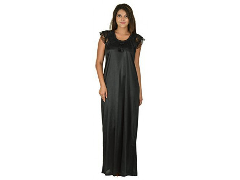 Archiecs Creation Women's Satin Black Long Nightwear-NightDress-Gowns (Free Size)