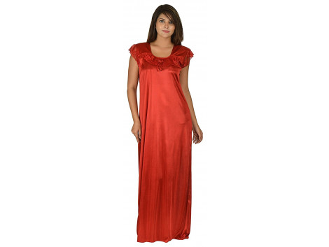 Archiecs Creation Women's Satin Red Long Nightwear-NightDress-Gowns (Free Size)