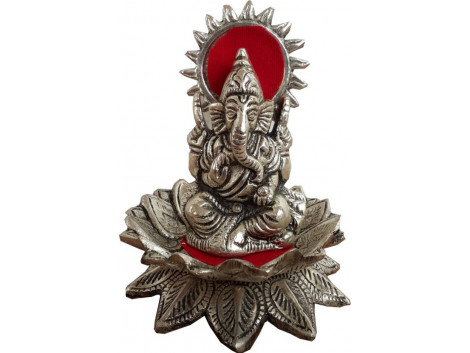 Divinecrafts White Metal Sitting Lord Ganesha Showpiece - 12 cm  (Silver Finish, Silver)