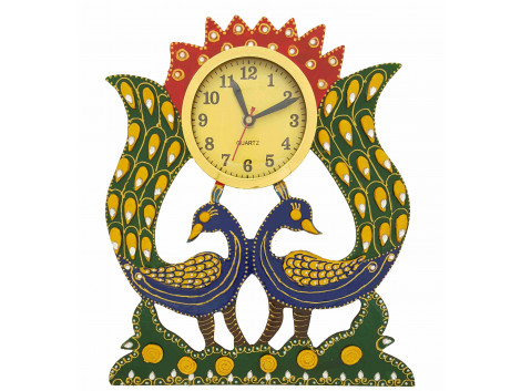 Double peacock Paiper Mache Wall Clock