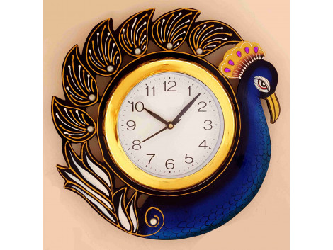 Peacock Painted Wooden Wall Clock