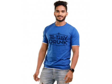 Totally Drunk Royal Blue Melange Graphic Half Sleeve T Shirt