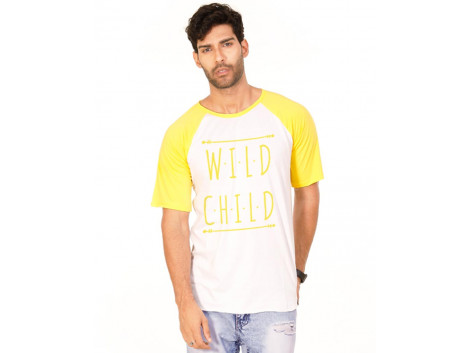 Wild Child Golden Yellow Melange-Brilliant White Graphic Half Sleeve T Shirt