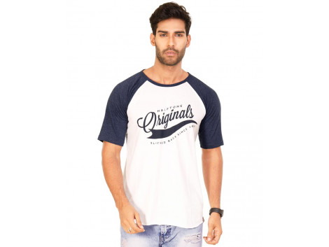 Originals Navy Blue Melange-Brilliant White VAYU Collection Half Sleeve T Shirt