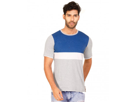  Royal Blue Melange-Brilliant White-Light Grey Melange Trendy Basics Half Sleeve T Shirt
